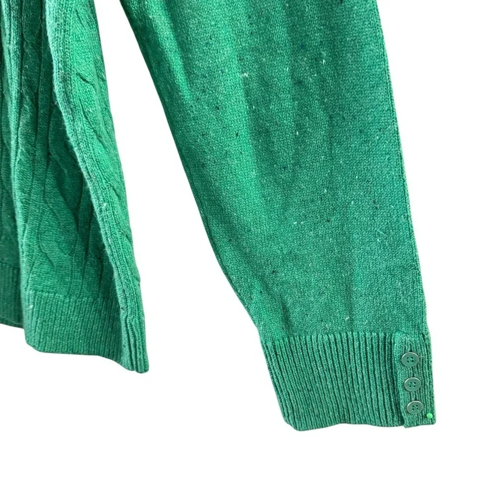 Talbots Green Cable Knit Sweater Women’s XL Crewneck Button Cuff
